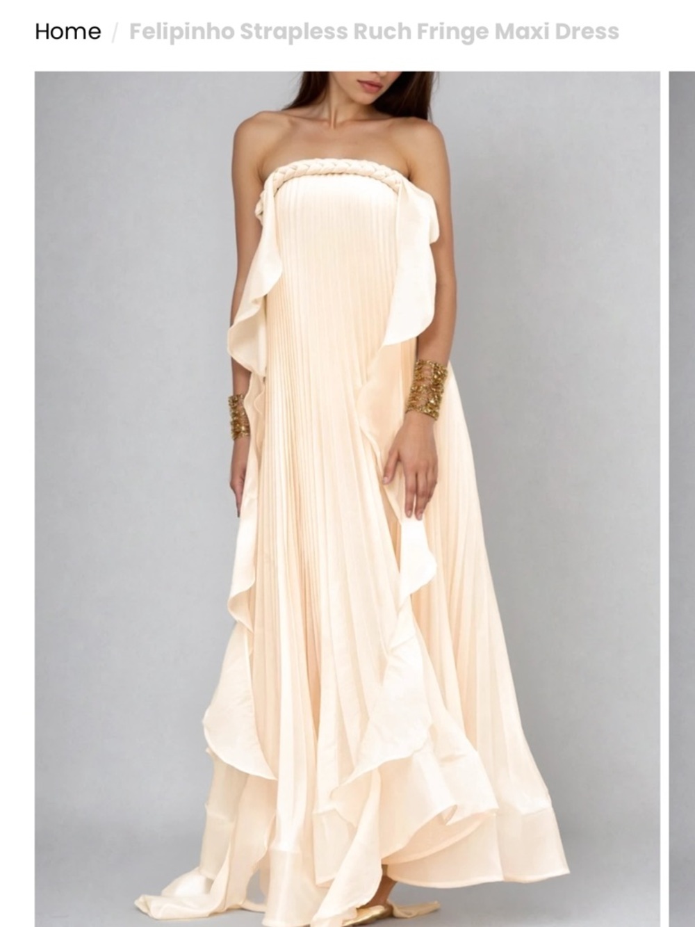 NWT! Innovare Denim Felipinho Strapless Ruch Fringe Maxi Dress